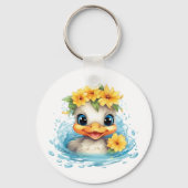Leuke Baby Eend Eenden Leuke dieren bloemen Sleutelhanger (Voorkant)