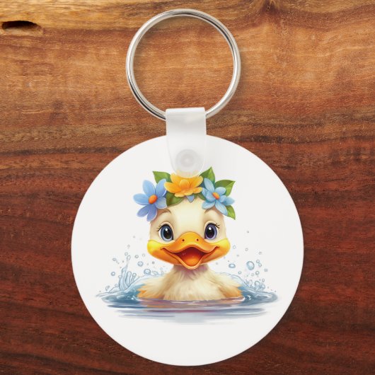 Leuke Baby Eend Eenden Leuke dieren bloemen Sleutelhanger (Achterkant)