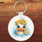 Leuke Baby Eend Eenden Leuke dieren bloemen Sleutelhanger (Voorkant)