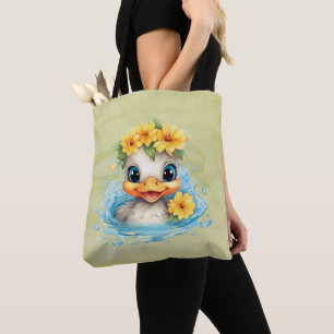 Leuke Baby Eend Eenden Leuke dieren bloemen Tote Bag