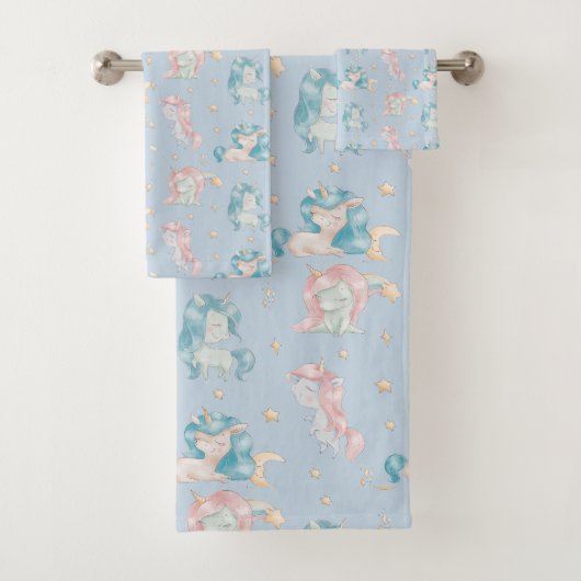 Leuke Baby Eenhoorns Roze Blauw Patroon Design Kin Bad Handdoek (Insitu)