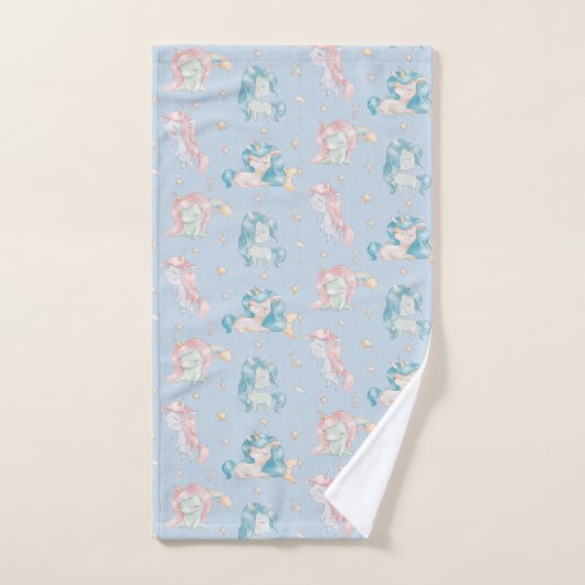 Leuke Baby Eenhoorns Roze Blauw Patroon Design Kin Bad Handdoek (Handdoek)