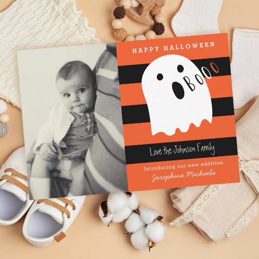 Leuke Baby en Ghost Halloween Geboorte Aankondigin Kaart