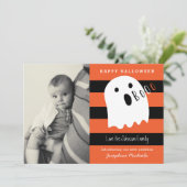 Leuke Baby en Ghost Halloween Geboorte Aankondigin Kaart (Staand voorkant)