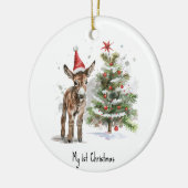 Leuke baby ezel en kerstboom, aanpasbaar keramisch ornament (Links)