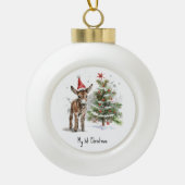 Leuke baby ezel en kerstboom, aanpasbaar keramische bal ornament (Voorkant)
