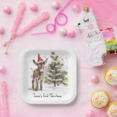 Leuke baby ezel en kerstboom, aanpasbaar papieren bordje (Feest)