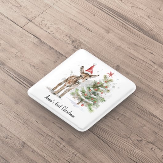 Leuke baby ezel en kerstboom, aanpasbaar vierkante button 5,1 cm