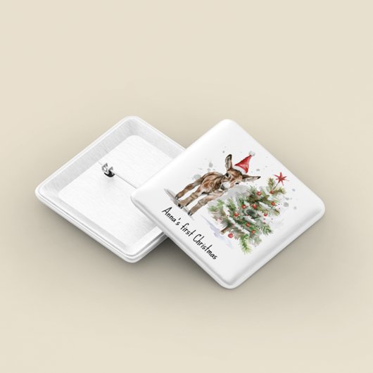 Leuke baby ezel en kerstboom, aanpasbaar vierkante button 5,1 cm