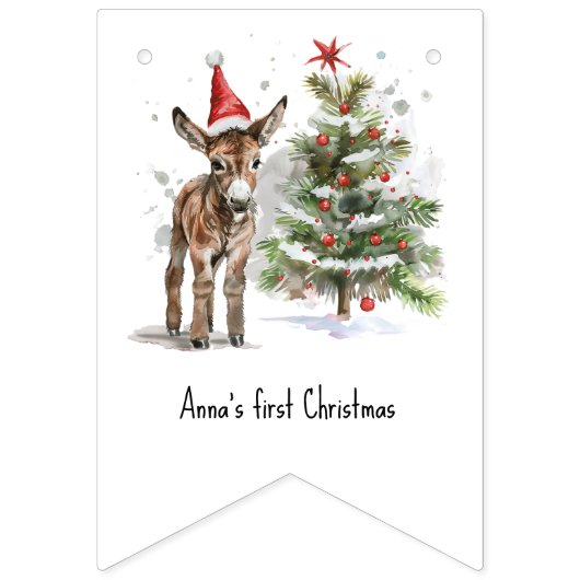 Leuke baby ezel en kerstboom, aanpasbaar vlaggetjes (Eerste vlag)