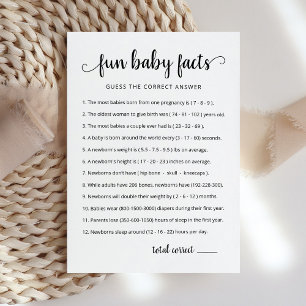 Leuke Baby Feiten Spel met Antwoorden Baby shower  Kaart