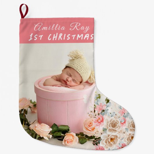Leuke Baby Foto Baby's Eerste Kerstmis Grote Kerstsok (Voorkant)