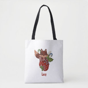 Leuke Baby Fox en Kerstmiswanten Tote Bag