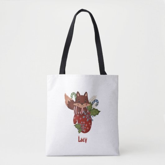 Leuke Baby Fox en Kerstmiswanten Tote Bag (Voorkant)