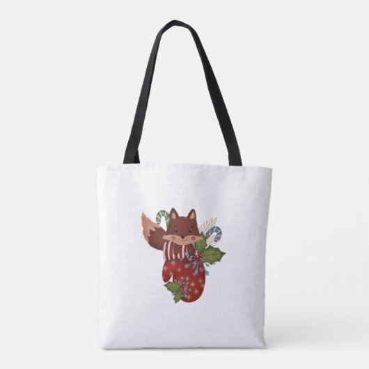 Leuke Baby Fox en Kerstmiswanten Tote Bag (Achterkant)