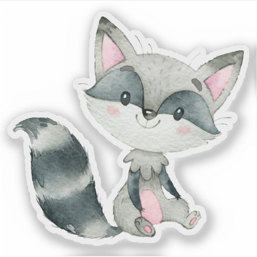 Leuke baby fox grijs en roze waterverven sticker (Voorkant)
