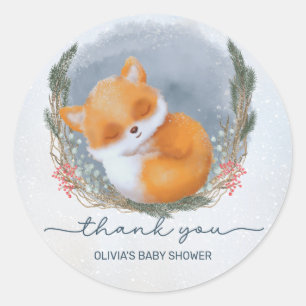 Leuke Baby Fox Sneeuwig Winter Baby shower Dank je Ronde Sticker