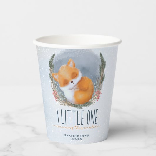 Leuke Baby Fox Sneeuwig Winter Baby shower Papieren Bekers (Voorkant)