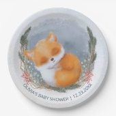 Leuke Baby Fox Sneeuwig Winter Baby shower Papieren Bordje (Voorkant)