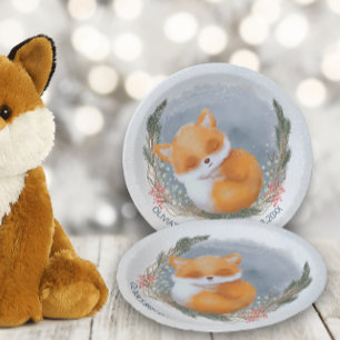 Leuke Baby Fox Sneeuwig Winter Baby shower Papieren Bordje