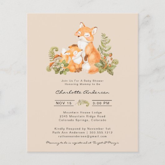 Leuke Baby Fox Woodland Baby shower Invitation Flyer (Voorkant)