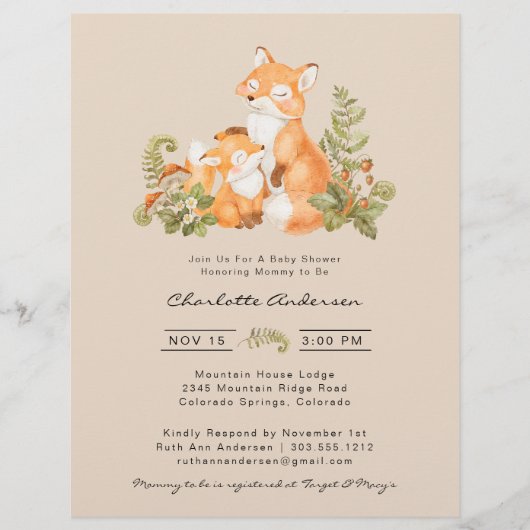 Leuke Baby Fox Woodland Baby shower Invitation Flyer (Voorkant)