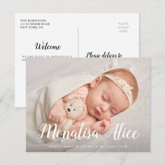 Leuke baby geboorteaankondiging foto briefkaart (Voorkant / Achterkant)