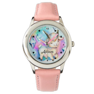 Leuke Baby Geit en Diamonds Regenboog Waterverf Horloge