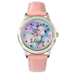 Leuke Baby Geit Regenboog Wolken Waterverf Aangepa Horloge