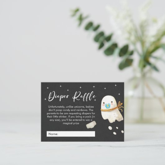 Leuke Baby Ghost Luier Raffle Baby shower Informatiekaartje (Staand voorkant)