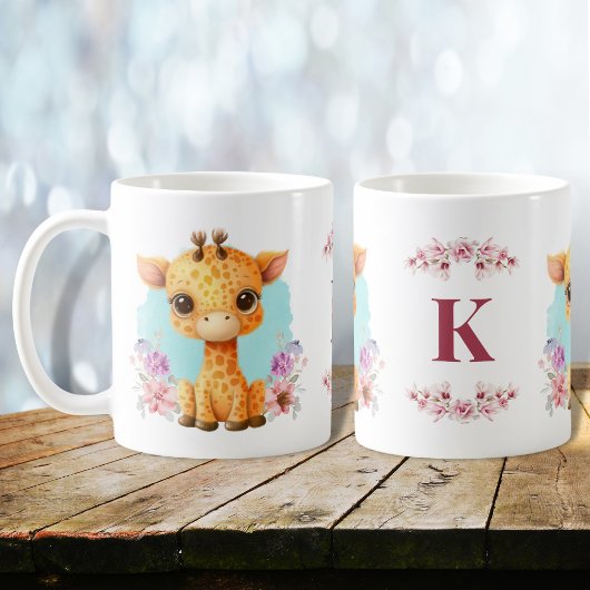 Leuke Baby Giraffe Charmant Floral Monogram Koffiemok