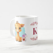 Leuke Baby Giraffe Charmant Floral Monogram Koffiemok (Voorkant links)