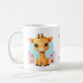 Leuke Baby Giraffe Charmant Floral Monogram Koffiemok (Links)