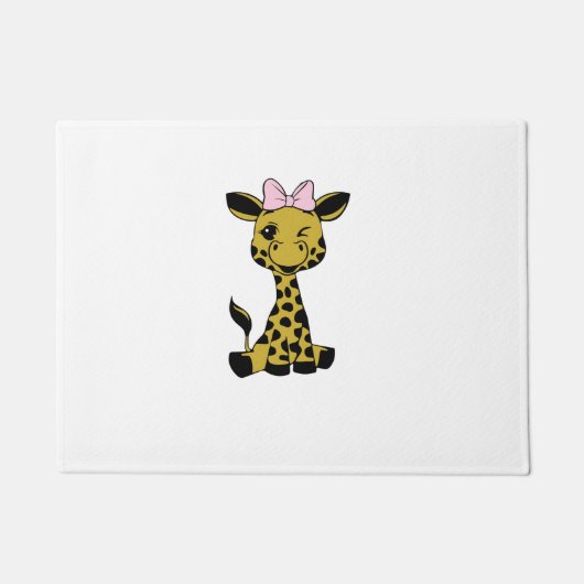 Leuke Baby Giraffe met roze strik Deurmat (Voorkant)