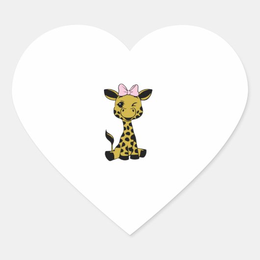 Leuke Baby Giraffe met roze strik Hart Sticker (Voorkant)