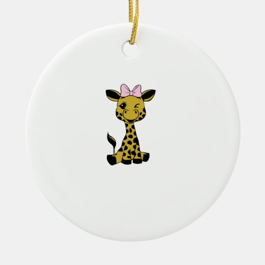 Leuke Baby Giraffe met roze strik Keramisch Ornament (Voorkant)