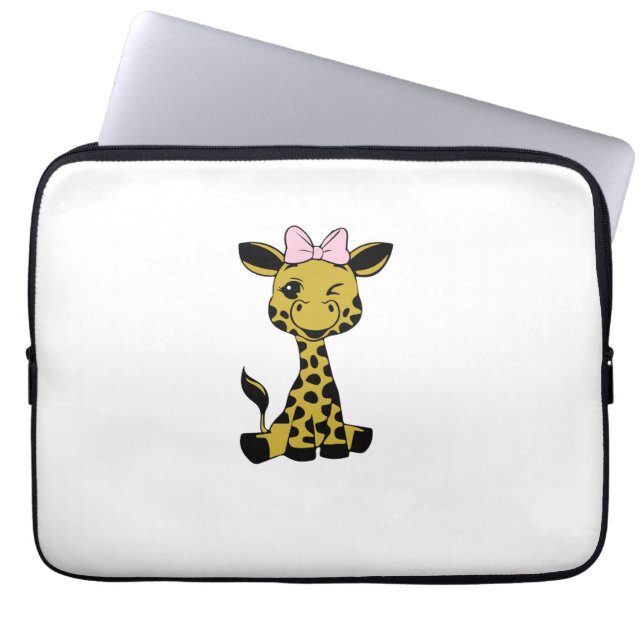 Leuke Baby Giraffe met roze strik Laptop Sleeve (Voorkant)