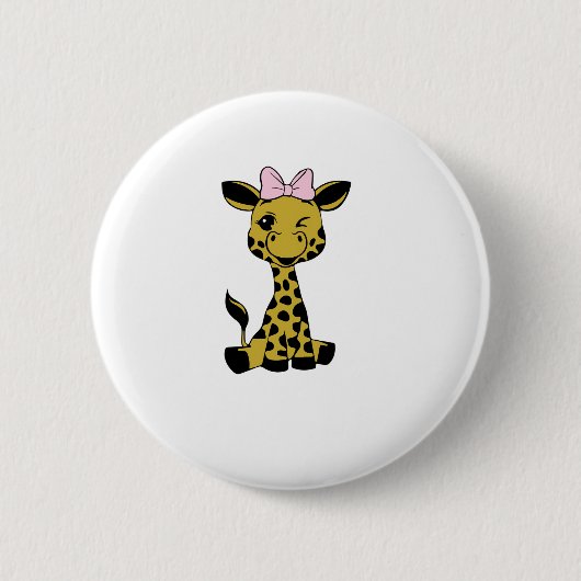 Leuke Baby Giraffe met roze strik Ronde Button 5,7 Cm (Voorkant)