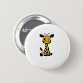 Leuke Baby Giraffe met roze strik Ronde Button 5,7 Cm (Voorkant /achterkant)