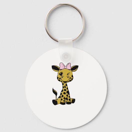Leuke Baby Giraffe met roze strik Sleutelhanger (Voorkant)