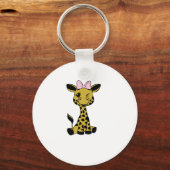 Leuke Baby Giraffe met roze strik Sleutelhanger (Voorkant)