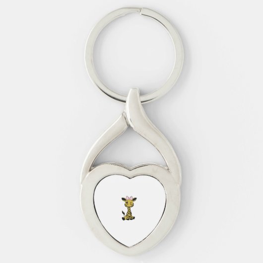Leuke Baby Giraffe met roze strik Sleutelhanger (Voorkant)