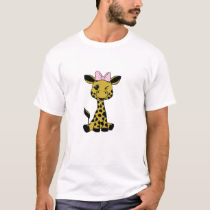 Leuke Baby Giraffe met roze strik T-shirt