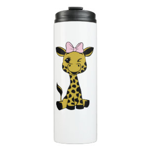 Leuke Baby Giraffe met roze strik Thermosbeker
