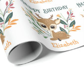 Leuke Baby Herten Flora Happy Birthday Cadeaupapier (Rol Hoek)