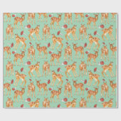 Leuke Baby Herten Paddestoel Turquoise-groen Cadeaupapier (Vlak)