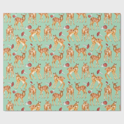 Leuke Baby Herten Paddestoel Turquoise-groen Cadeaupapier (Vlak)