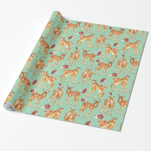 Leuke Baby Herten Paddestoel Turquoise-groen Cadeaupapier (Uitgerold)