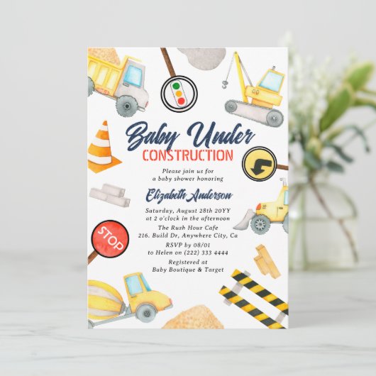 Leuke 'Baby in aanbouw' Schattige Boy Baby shower Kaart (Staand voorkant)