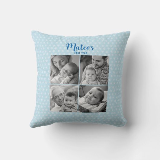 Leuke Baby jongen fotocollage gepersonaliseerd cad Kussen (Achterkant)